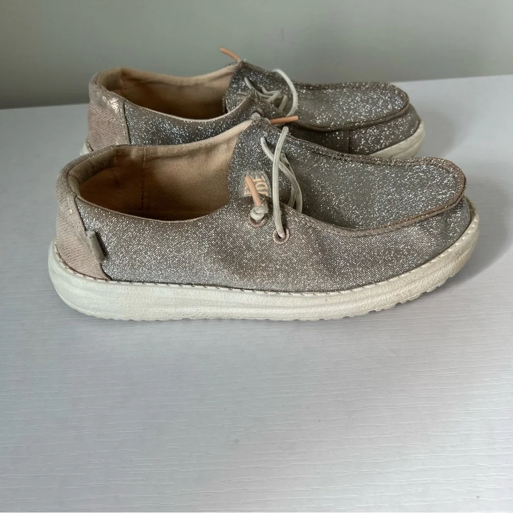 Hey Dude girls Wendy rose gold glitter sparkle slip on shoes sneakers size 2
